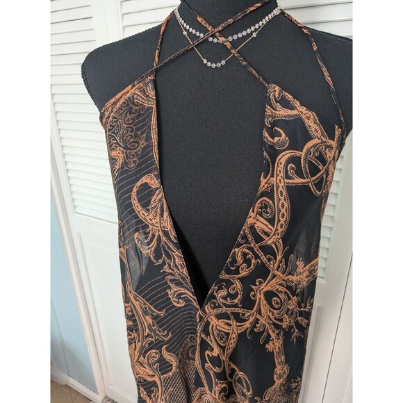 Kendall Kylie Maxi Dress/Swim Cover Womens S Brown Deep V Sheer Handkerchief NEW - Picture 4 of 15